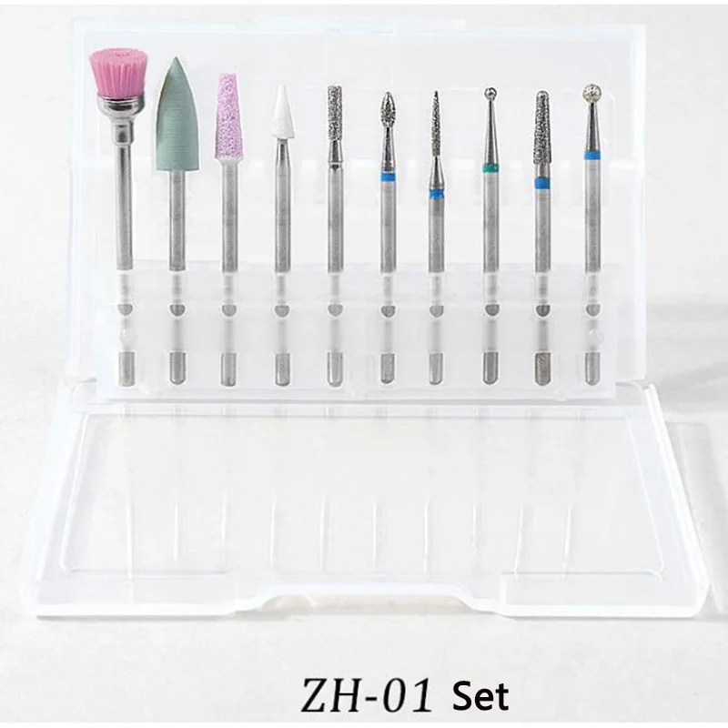 ZH01 Set(10pcs) 6 шт. шаровые сверла для ногтей, каменные керамические фрезерные корундовые фрезы, полировальная щетка, электрическая машинка, роторные заусенцы, маникюрные инструменты Se - Цвет: ZH01 Set(10pcs)