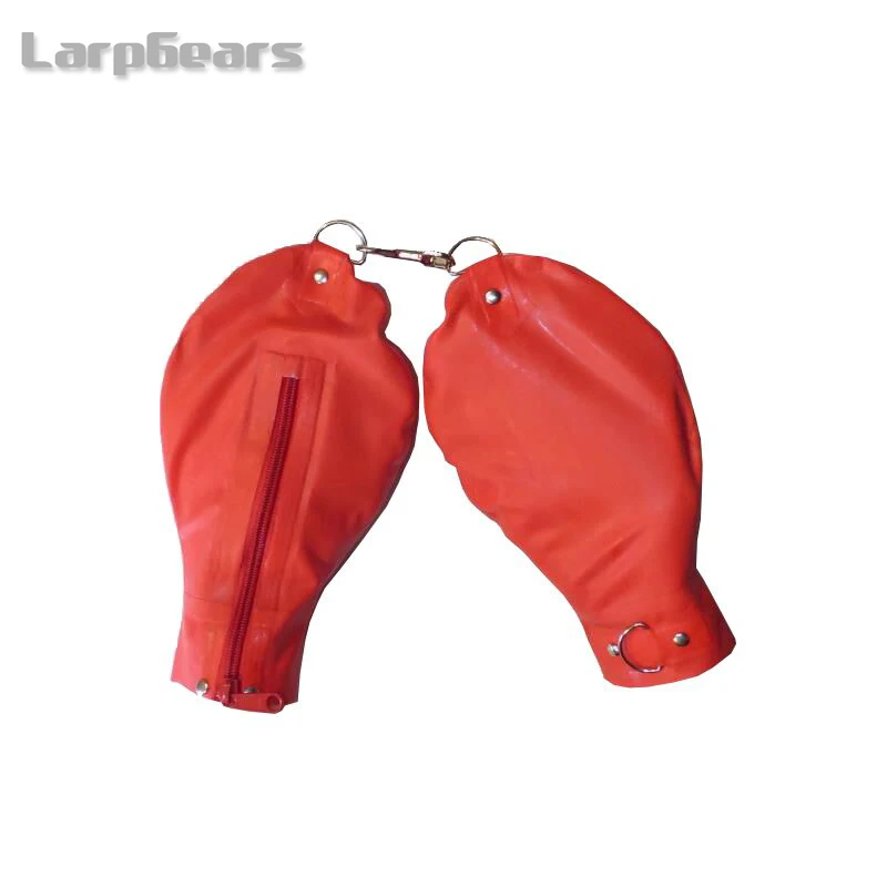 

Fetish black latex hand bondage gloves w/o finger tight clasp ring with zipper