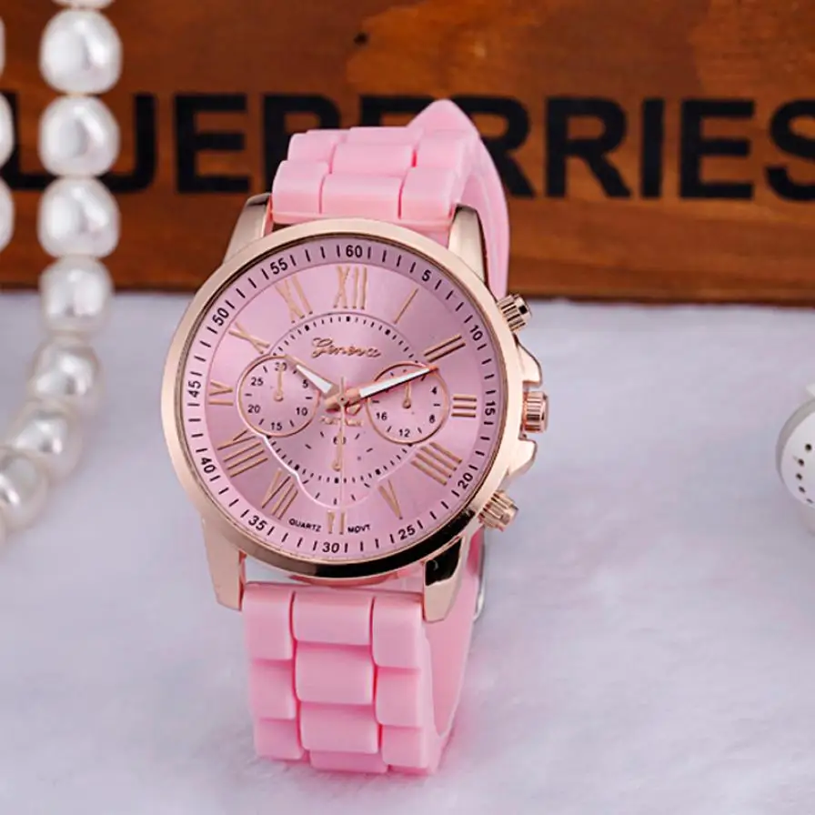 Pink Susenstone, золотые часы Geneva с кристаллами, женские часы, Лидирующий бренд, роскошные силиконовые наручные часы, женские кварцевые часы, повседневные часы montre - Цвет: Pink