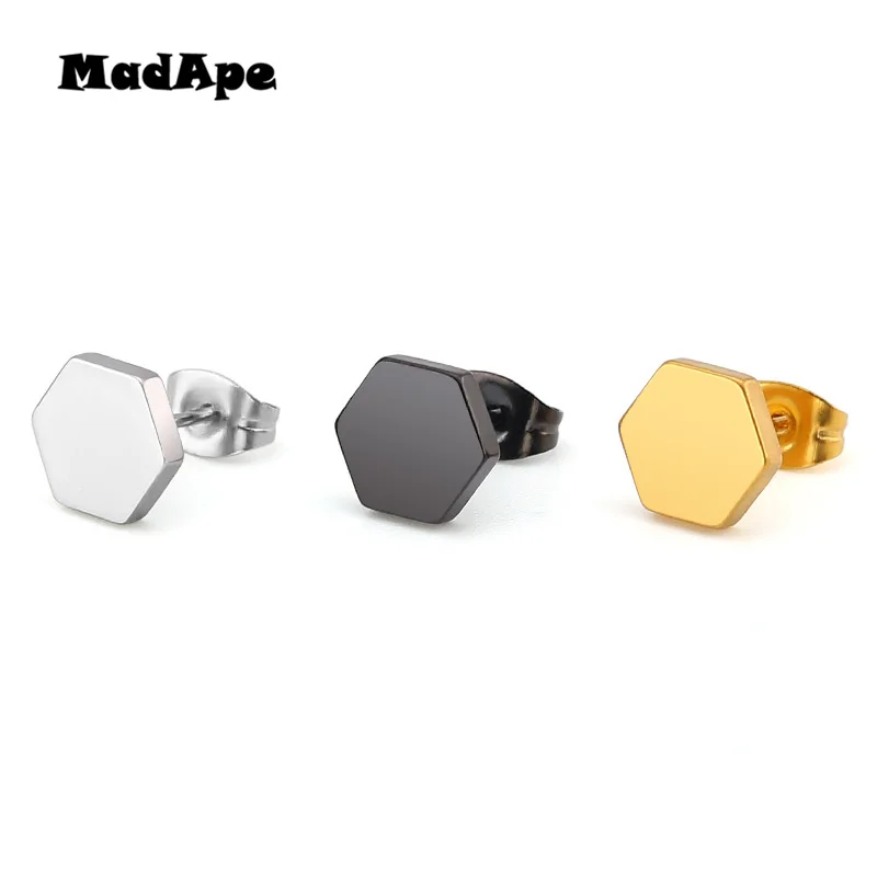MadApe Stainless Steel Simple Fashion Hexagonal Earrings Women Anti Allergic Wholesale Female Stud | Украшения и аксессуары
