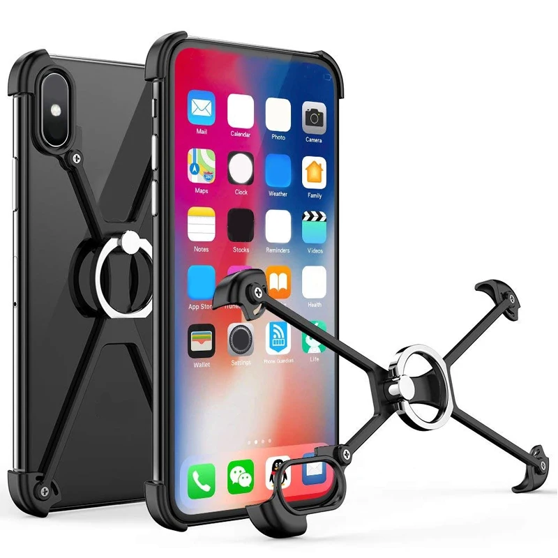 Чехол-бампер для iPhone X XS MAX, тонкий алюминиевый металлический x-рамка для телефона с кольцом-держателем и винтом