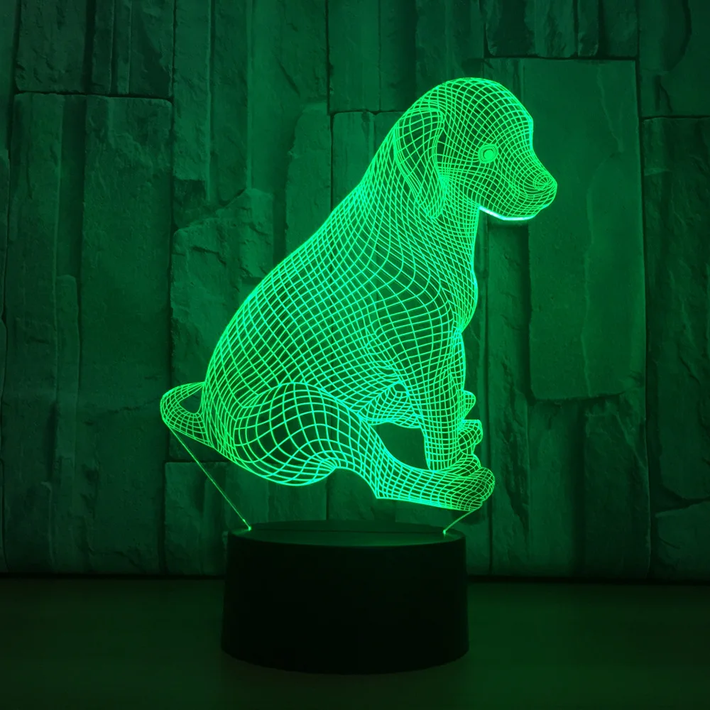 Сидящая собака 7 цветов лампа 3d визуальные Светодиодные ночные светильники для