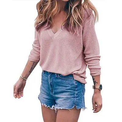 Женский пуловер с V образным вырезом свободный шифоновый топ длинным рукавом