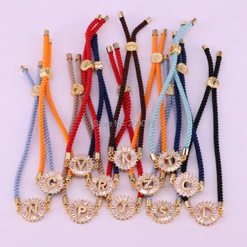 

8Pcs New chic design pave white cz crystal A-Z letter connector bracelet multi color rope bracelets