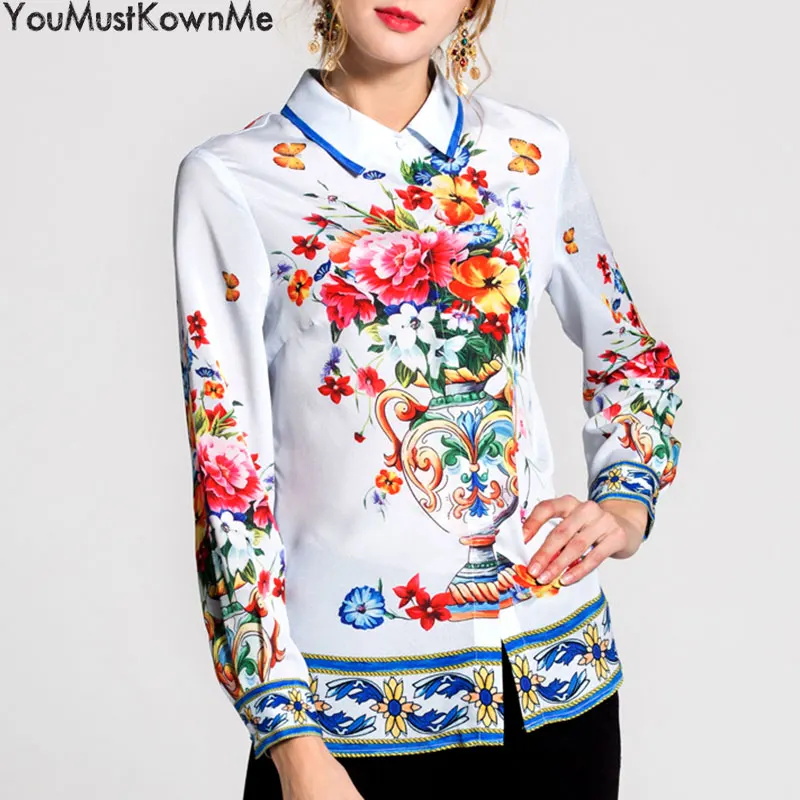 2019 women spring summe top blouses long sleeve shirts elegant floral print fashion lady plus size 3xl Shirt |