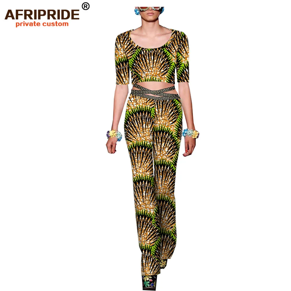 african ankara dashiki set for women AFRIPRIDE bazin richi half sleeves short top+full length pants with sashes A1826035 | Женская