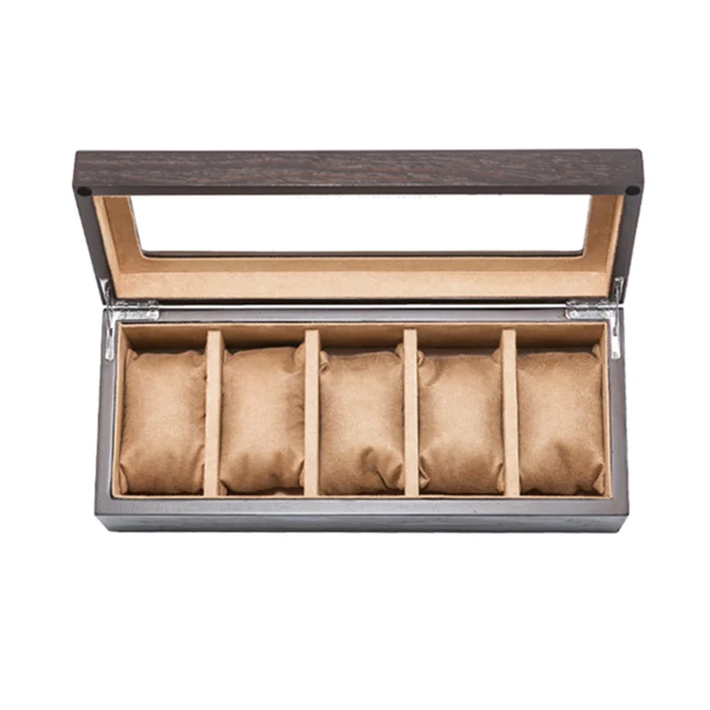 

5 Slots Luxury Wood Watch Storage Boxes Case With Window Pewter Veneer Watch Organizer New Jewelry Display Case Holder