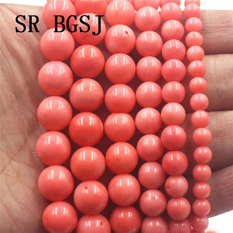 Free Shipping 4 12mm High Quality Natural Round Sea Bamboo Pink Coral Gems Spacer Loose Beads Strand 15&quot|Бусины| |