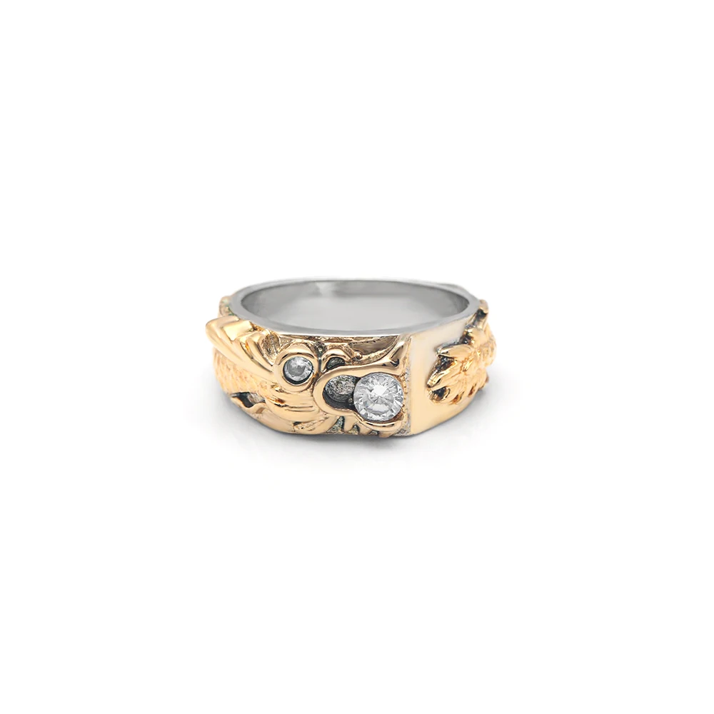 Hainon New Arrival Vintage Gold Color Dragon Ring A round Zircon in Mouth Silver Party Punk Jewelry Give Man The Best Gift | Украшения и