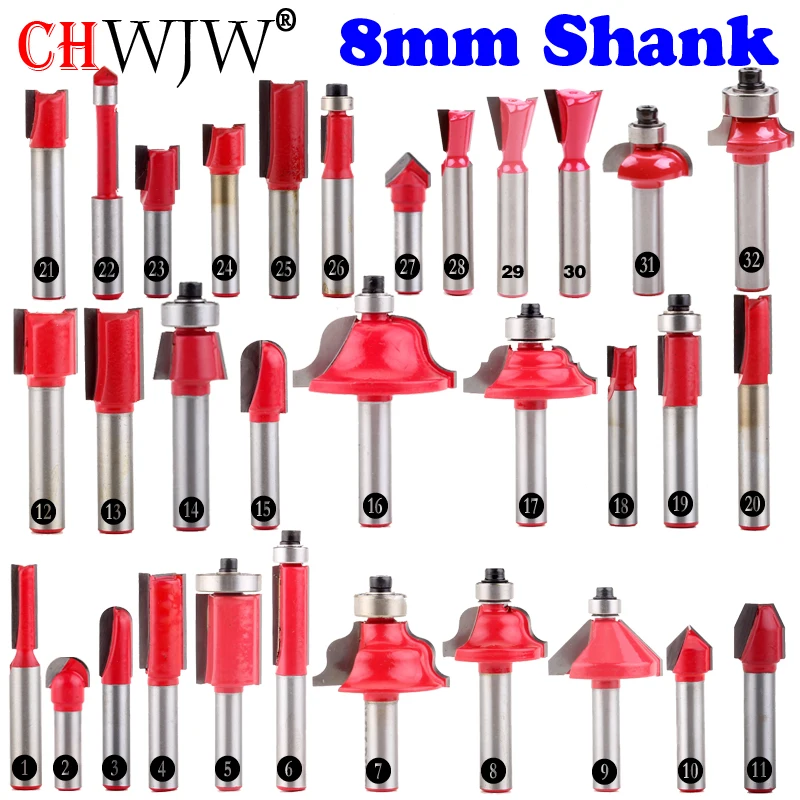 

1pc 8mm Shank wood router bit Straight end mill trimmer cleaning flush trim corner round cove box bits tools Milling Cutter