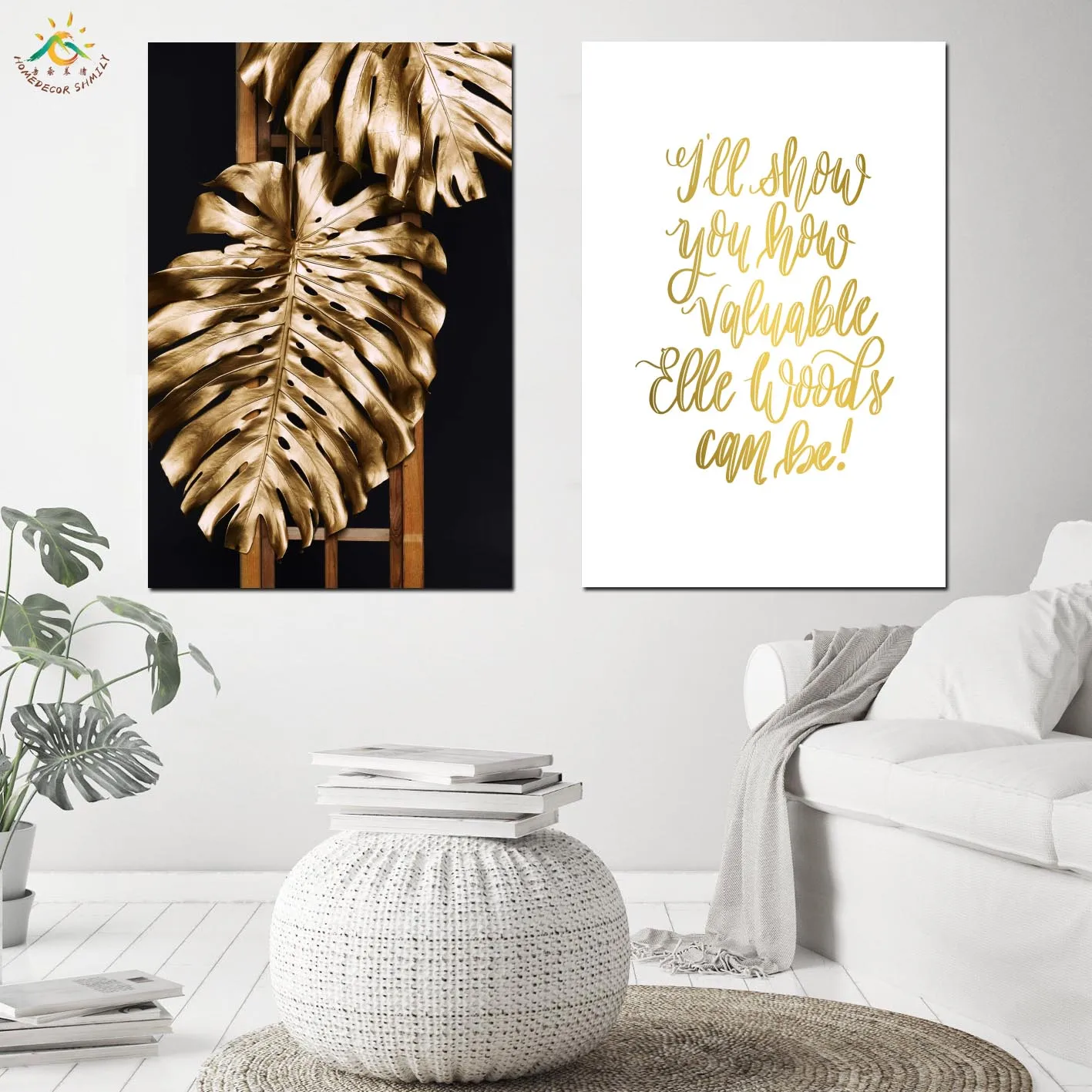 

Tropical Metal Gold Leaf Wall Art Canvas Painting Posters And Prints Pop Art Picture Scroll Painting Nordic Decoration