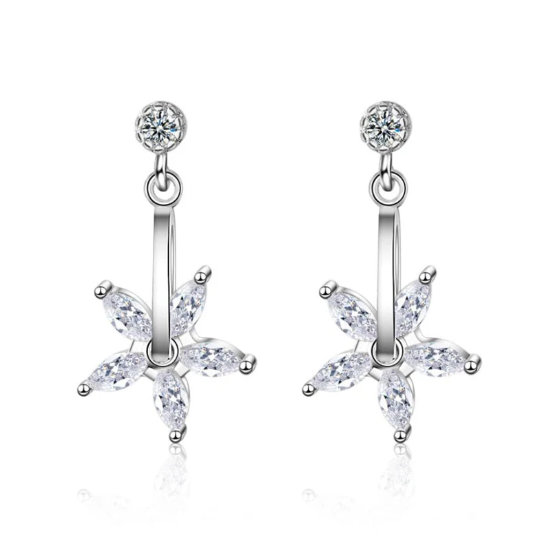 KOFSAC New Shining Zircon Rotate Flower Earring For Women Jewelry Charm 925 Silver Stud Lady Valentine's Day Accessories | Украшения и