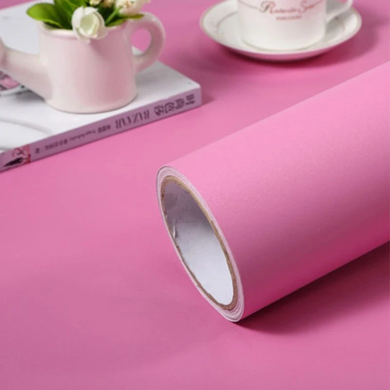 Pink Однотонный pvc виниловая матовая самоклеющаяся стены Бумага Кухонные шкафы Украшения в спальню свяжитесь Бумага Водонепроницаемый дома декоративная пленка - Цвет: Pink