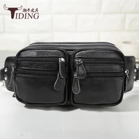 black chest bag cow leather for men 2018man business leather waist bag super quality fashion waist leg chest bags