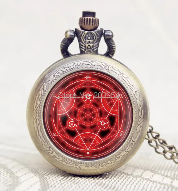 

Movie cartoon Full Metal Alchemist Fullmetal Alchemist Transmutation circle pocket watch 12pcs Handmade locket necklace vintage