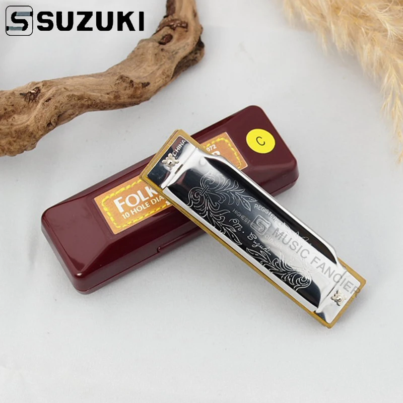 SUZUKI Harmonica Серебряный 1072 фолькмастер арфа диатоническая гармоника A10 отверстие Блюз гаита музыкальный инструмент [C, A, B, D, E, F, G]