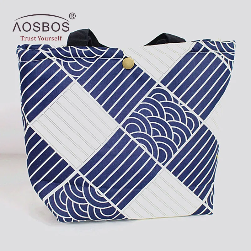 Aosbos сумки для обеда с волной, Женская Термосумка для обеда, Мужская переносная толстая синяя клетчатая сумка для обеда, bolsa termica - Цвет: blue plaid
