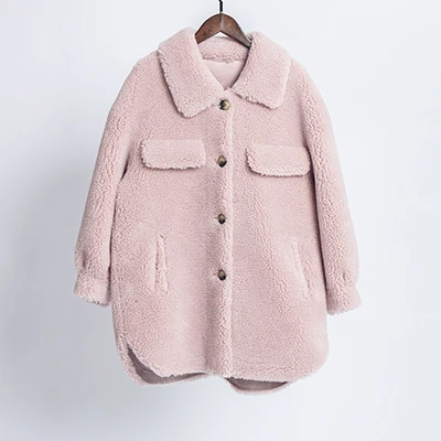 Pink Пальто из натурального меха, стрижка овечьей шерсти, вязаная куртка, зимнее пальто для женщин, овечья шерсть, корейское толстое теплое пальто размера плюс - Цвет: Pink