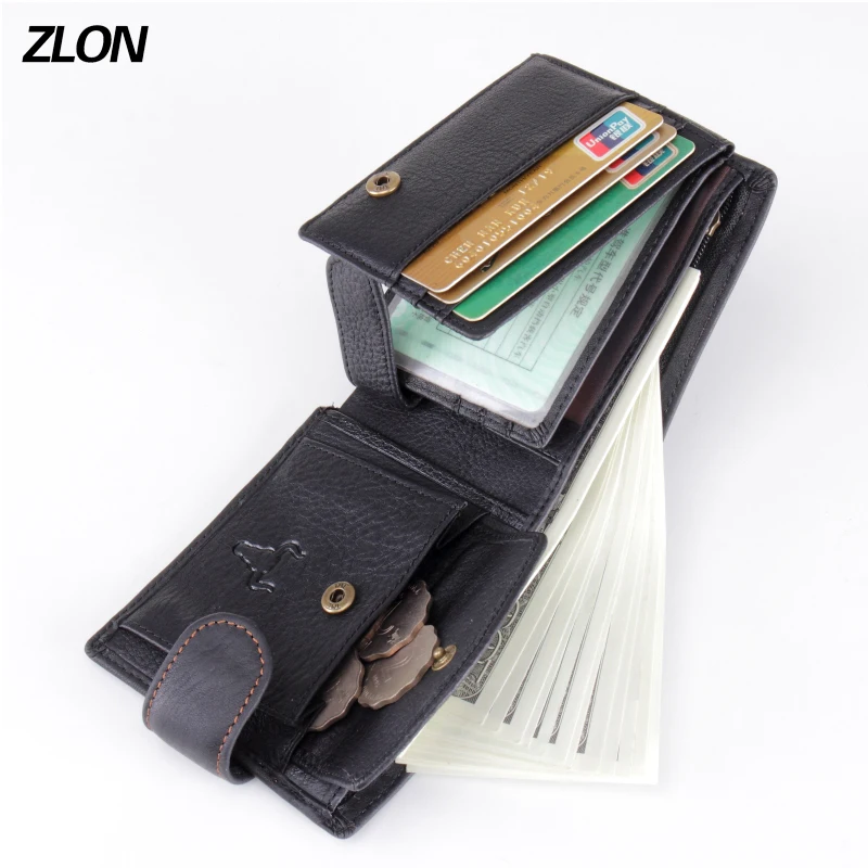 

ZLON Men's Genuine Leather Casual Credit Card Case ID Cash Coin Holder Hasp Zipper Wallet Organizer Wallet Trifold Wallet Q418