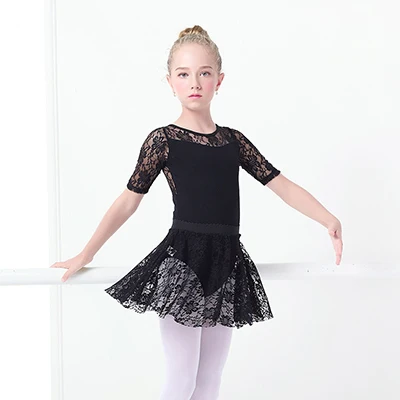 black half sleeve Детское кружевное балетное платье для девочек, черное гимнастическое трико, хлопковое балетное трико, танцевальная одежда для детей - Цвет: black half sleeve