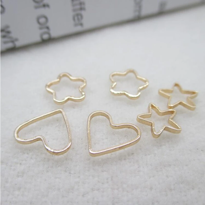 

8MM 40Pcs Star Heart Flower 24 Gold Plated Copper Zircon Beads Charms Jewellery Pendants Jewelry Findings Accessories
