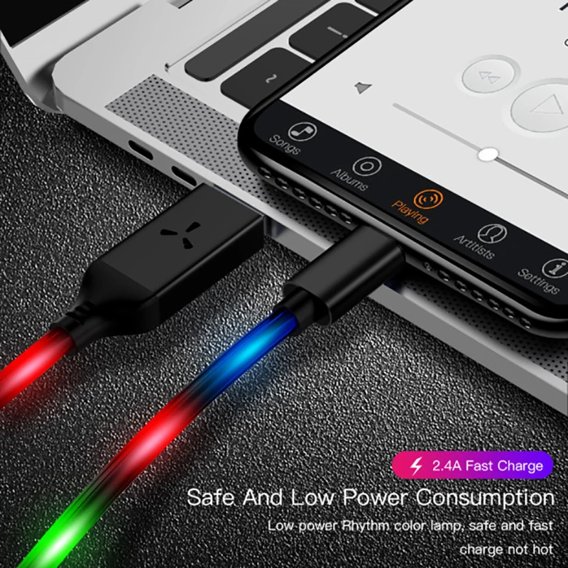 2.4A светящийся usb-кабель быстрой зарядки для huawei samsung Galaxy S10 Note 10 Micro USB type C кабель зарядного устройства для мобильных телефонов