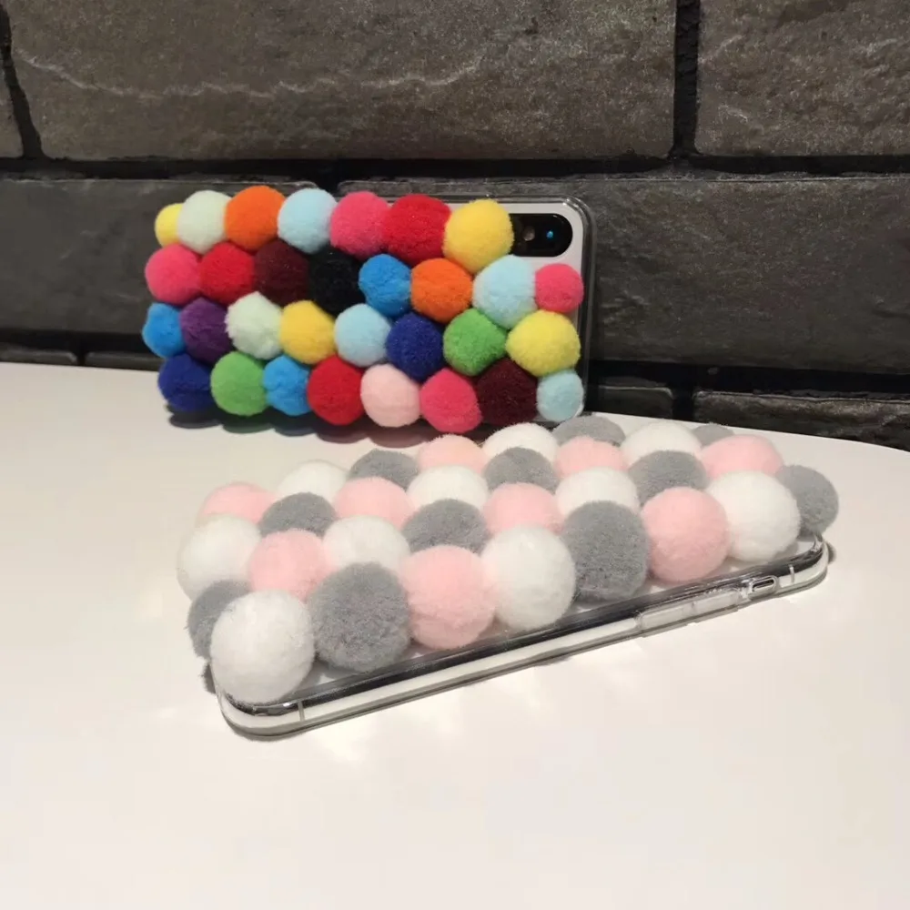 Winter Christmas Plush Ball Case for iPhone X XS Max XR Back Cover Capa Coque 6 6S 7 8 Plus Hoesjes Girls |
