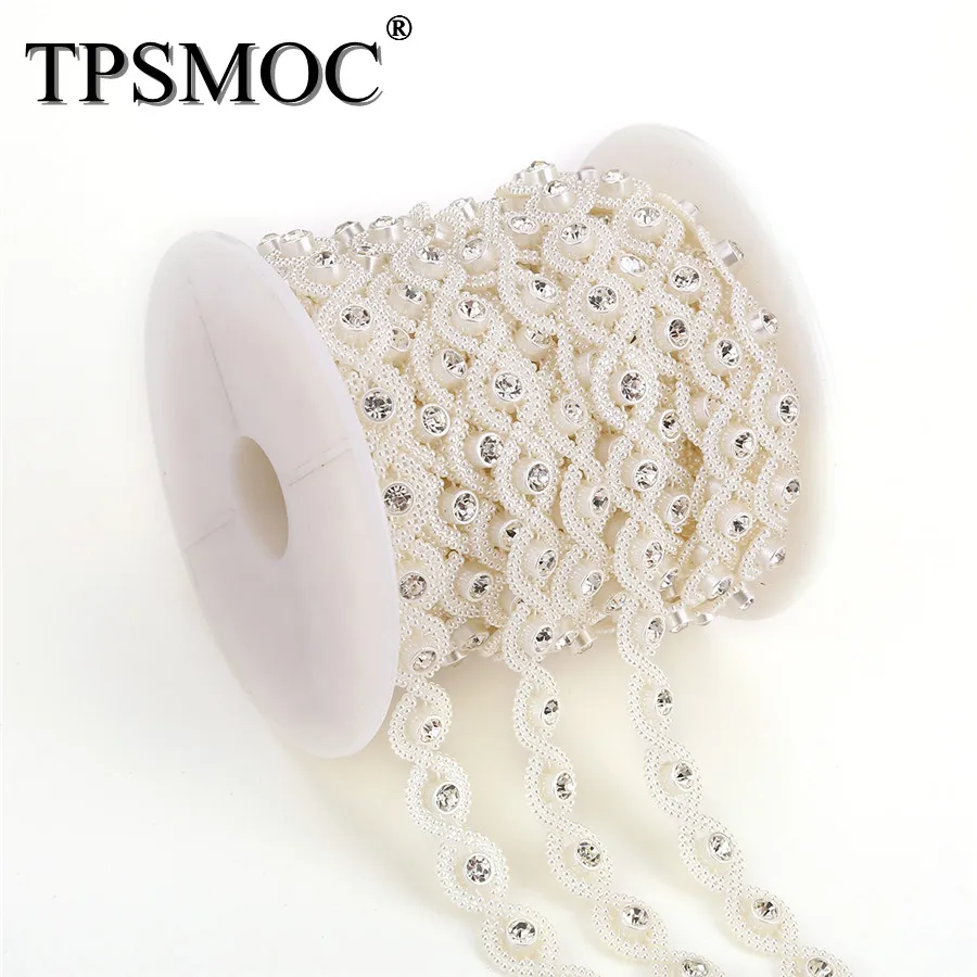 

TPSMOC 10yards Trim Rhinestone Chain Artificial Pearls Beads Chain Garland Flowers Wedding Christmas Party Decoration Supplies