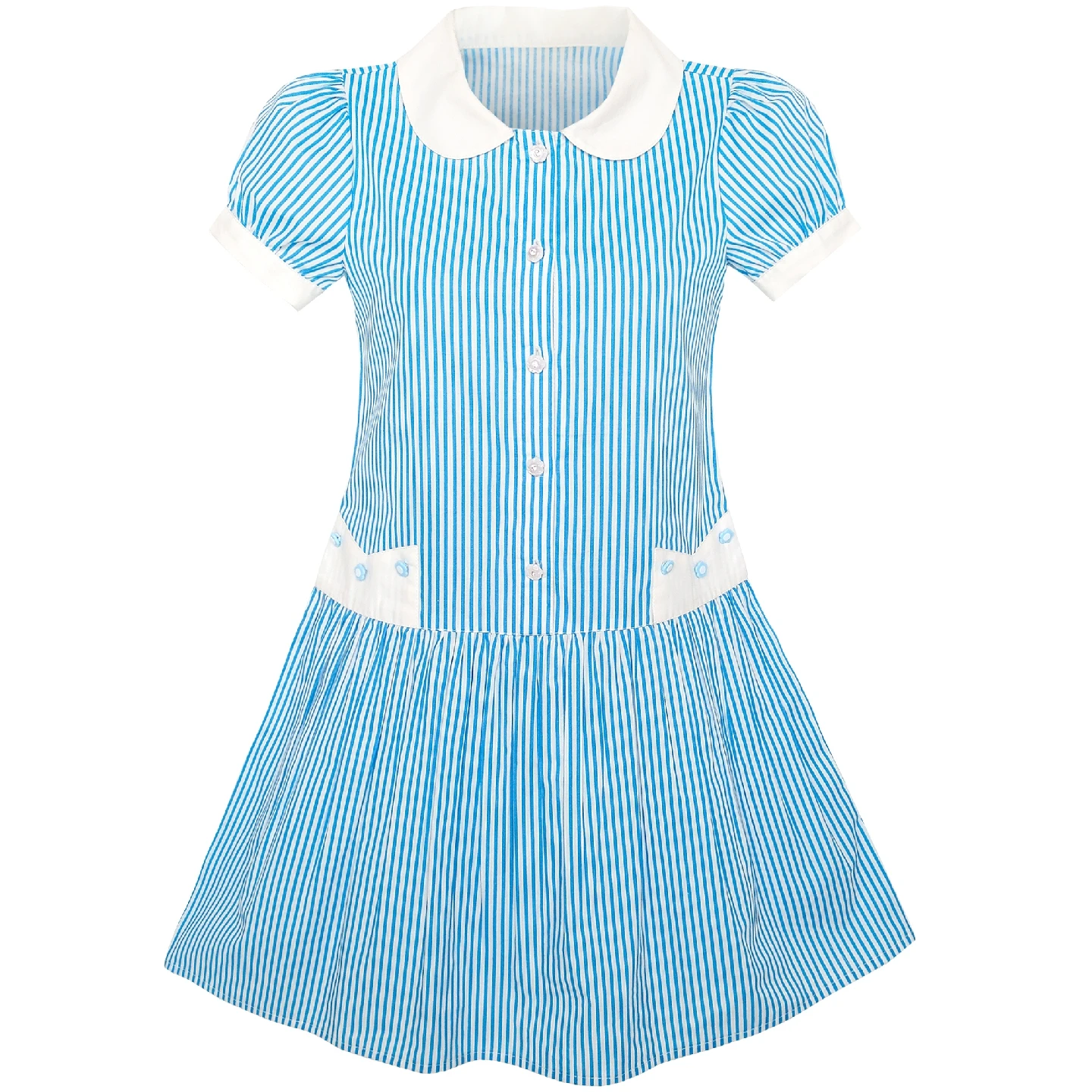 Sunny Fashion платья для девочек Школьная форма Синий Полоса Бабочка Зонтик Хлопок 2020