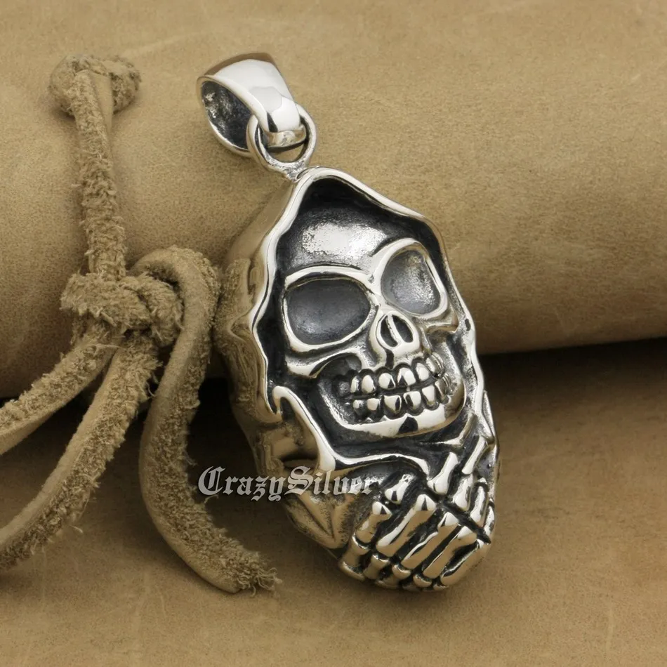 Huge 925 Sterling Silver Skull Mens Biker Rocker Punk Pendant 9V028 | Украшения и аксессуары