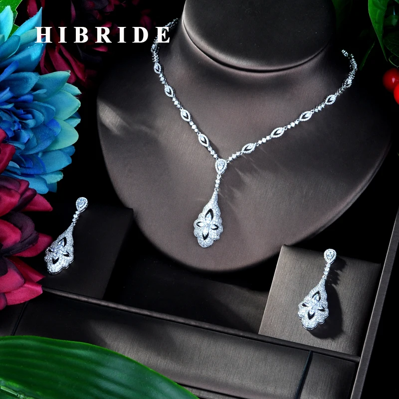 

HIBRIDE Luxury White gold Color Small Cubic Zircon Pendant Women Jewelry Set For Bridal Party Accessories Jewelry Gifts N-931