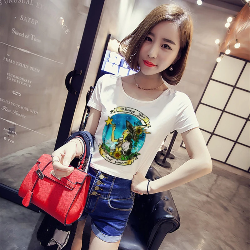 Sexy Crop Top T Shirt Women Short Sleeve O-Neck T-Shirt Summer Funny Wish Good Omens Gothic Harajuku Aesthetic Brand Tee Femme | Женская