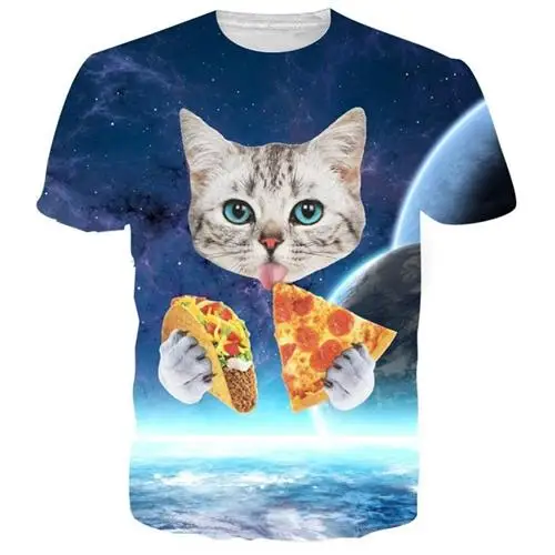 pizza cat11 Raisvern, новинка, галактика, космос, 3D футболка, милый котенок, кошка, есть тако, пицца, Забавные топы, футболка, короткий рукав, летние футболки - Цвет: pizza cat11