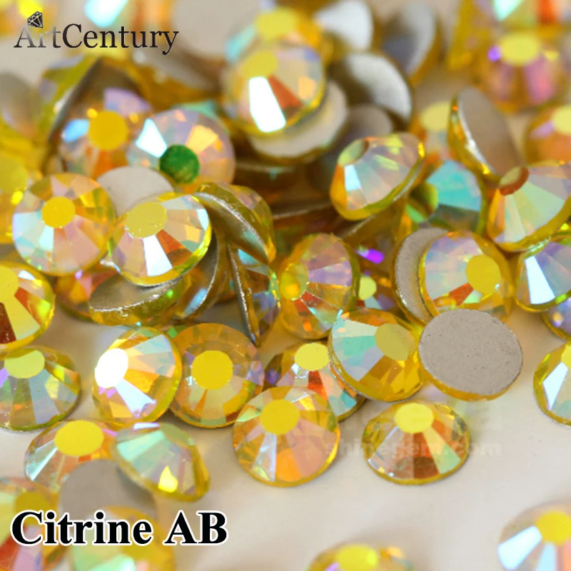 Artcentury блестящие ss3 ss30 Стекло Flatback кристалл не исправление стразы цитрин AB Nail Art