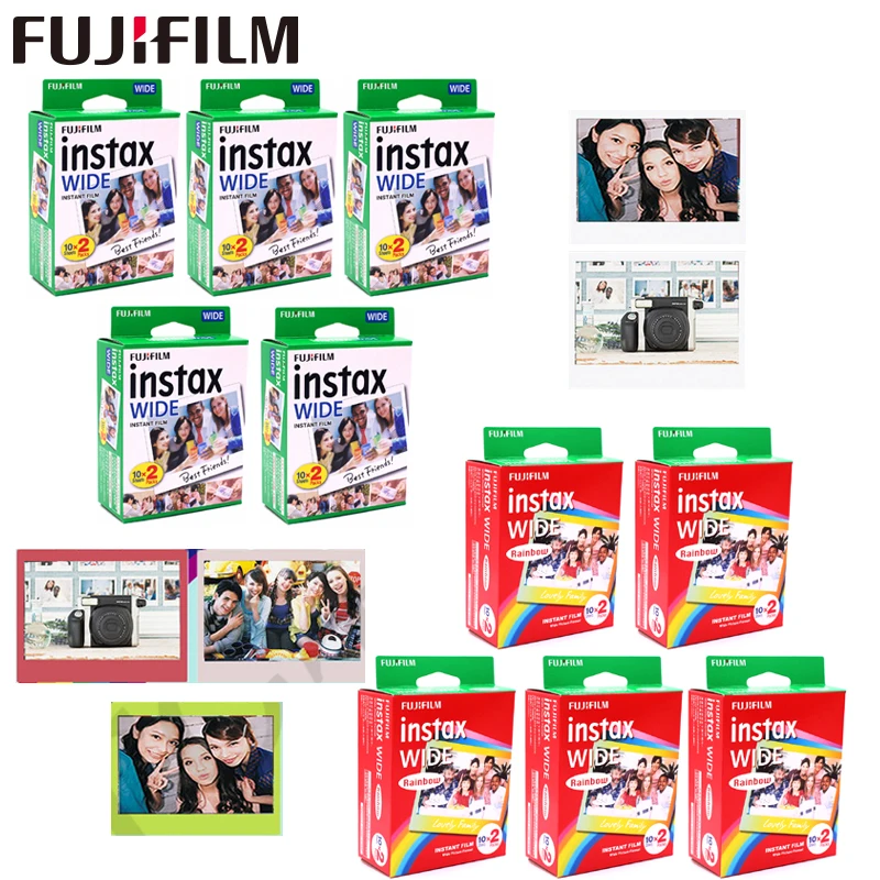 Fujifilm Instax 10 100 листов широкая белая пленка + Радуга черная для камеры Fuji Instant Photo paper