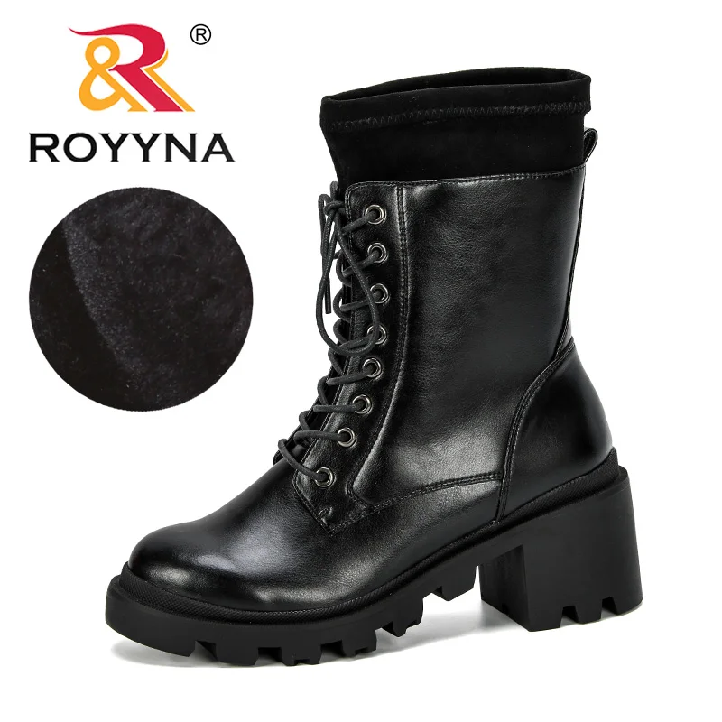 ROYYNA 2019 новые модные женские ботинки на шнуровке плоской подошве байкерские