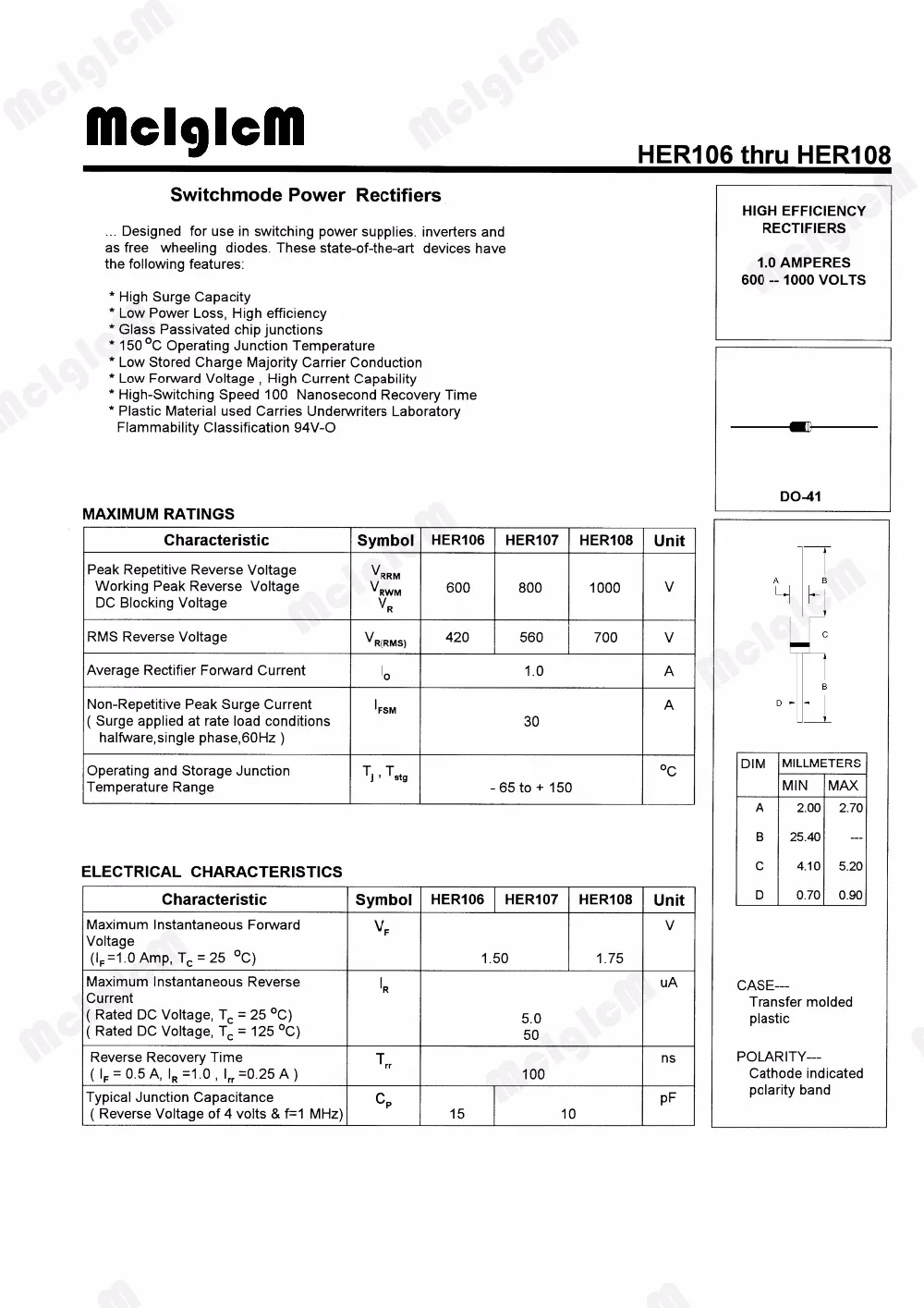 MCIGICM 100 шт. выпрямительный диод 1А 1000 В DO 41 HER108|diode 1a|rectifier diode1a diode |
