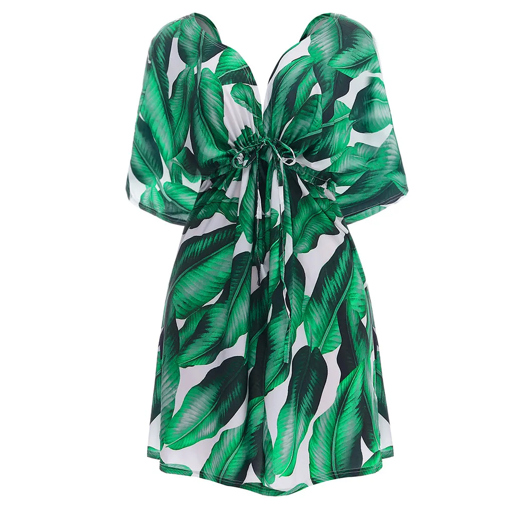 Женское платье с принтом листьев FREE OSTRICH Повседневное до колена красивым синим