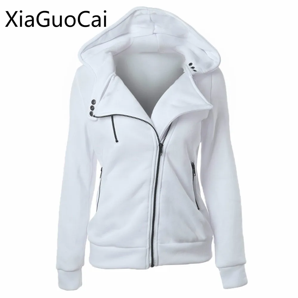 White Beautiful Women Hoodies Zipper Mantle Winter Sweatshirts for Student Zip-up Outerwear Coats Lu8 35 | Женская одежда