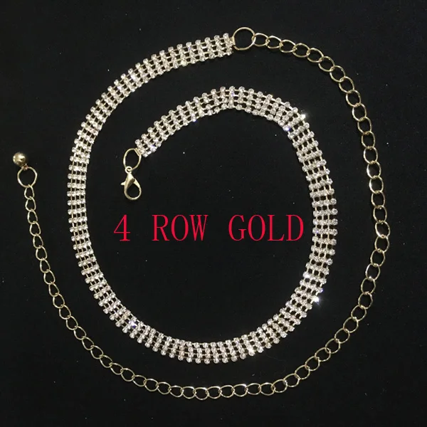 4 ROW GOLD 3-4-5 рядов, кристальная Сексуальная Женская цепочка для живота, цепочка для тела, Искрящиеся стразы, пояс, цепь для тела, вечерние, для танцев в клубе - Цвет: 4 ROW GOLD