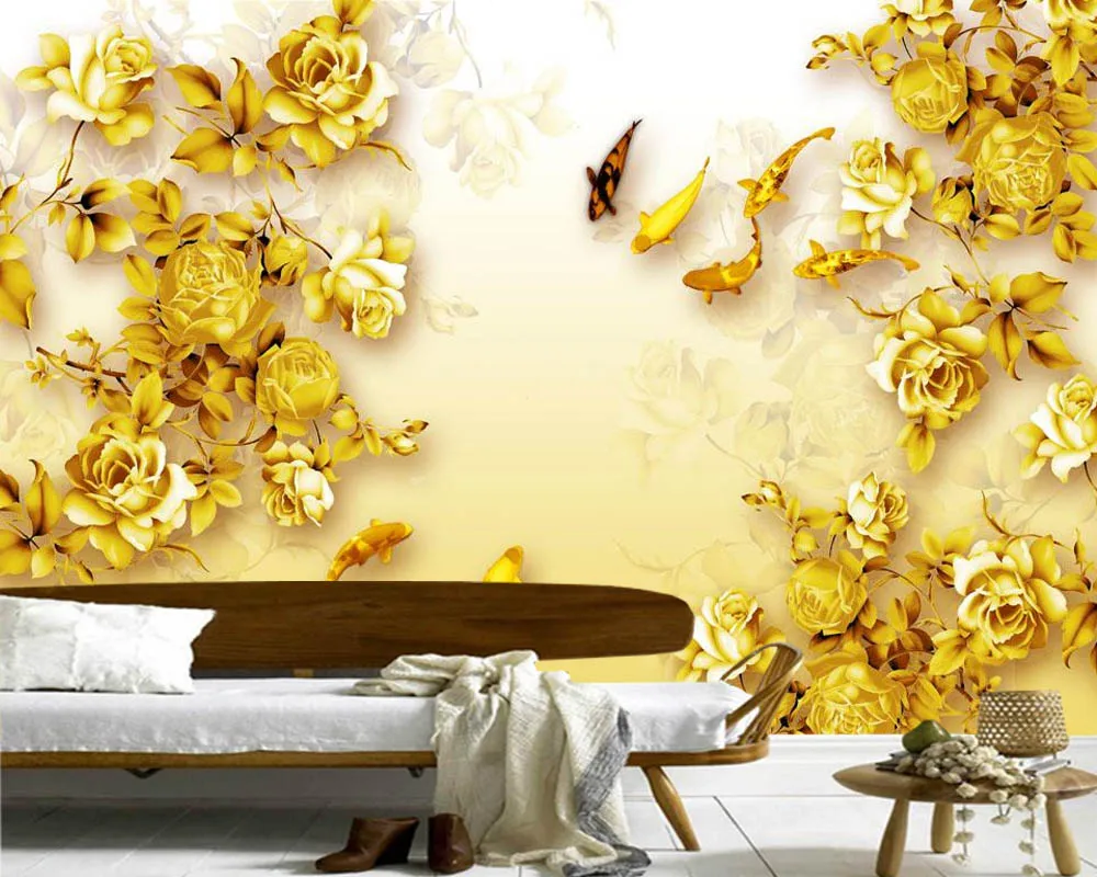 Китайский стиль "Золотая рыбка" в виде 3D обои с изображением цветов для отеля, ресторана, гостиной, дивана, телевизионной стены и спальни.