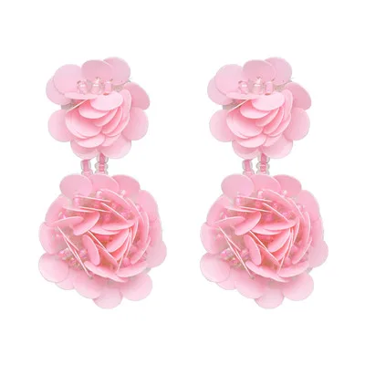 Pink JURAN популярный бренд карамельный цвет длинные модные серьги для женщин блестящий кулон блестки цветы большие массивные серьги Свадебные украшения - Окраска металла: Pink