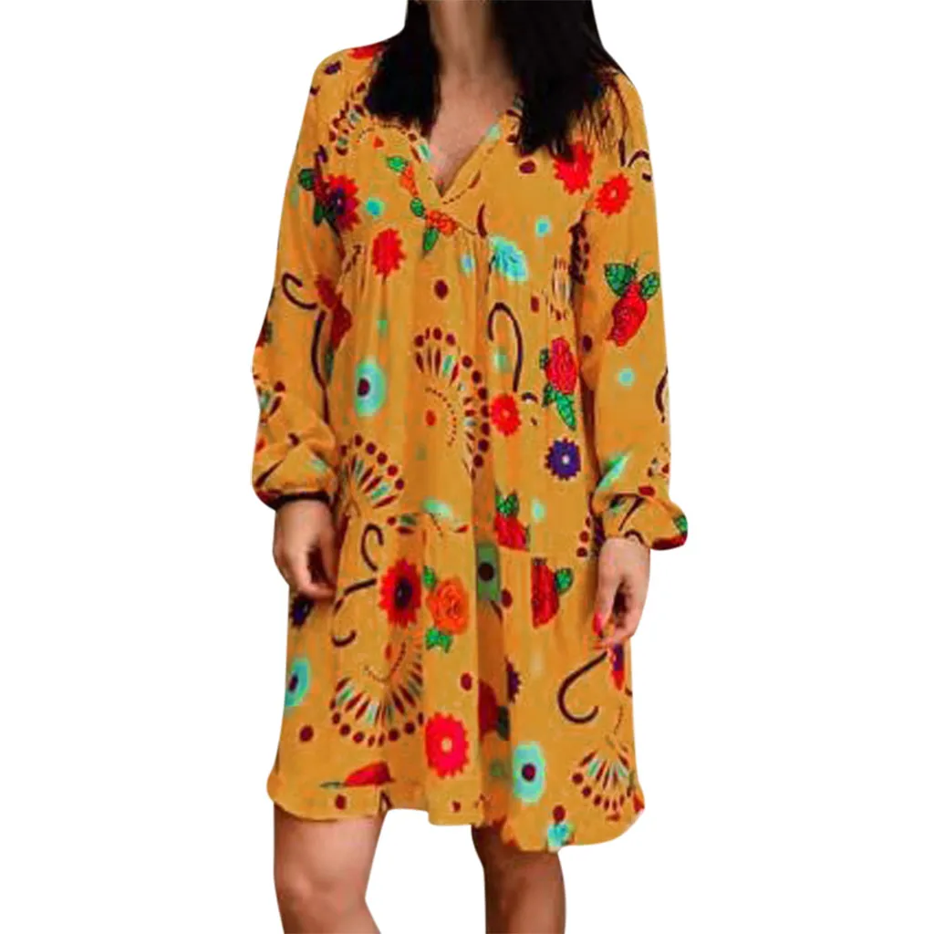 Женское свободное платье Boho этническое Повседневное с длинным рукавом и