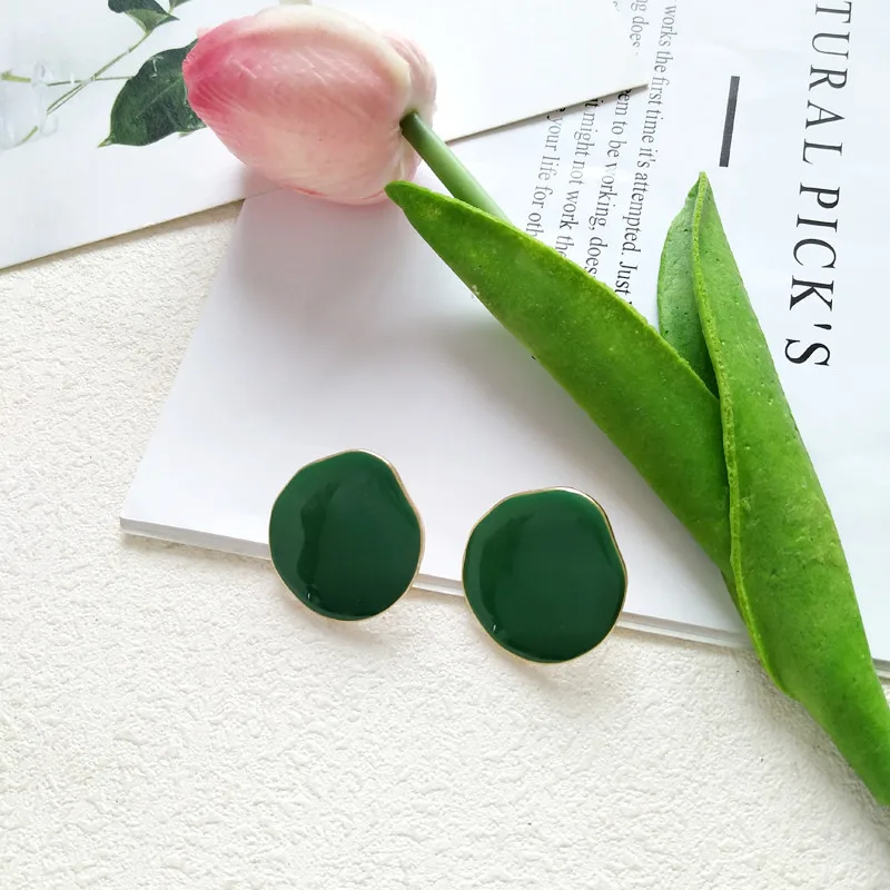 A AOMU New Korea Vintage Pattern Geometric Round Circle Resin Stud Earrings for Women Girls Ear Accessories - Окраска металла: A