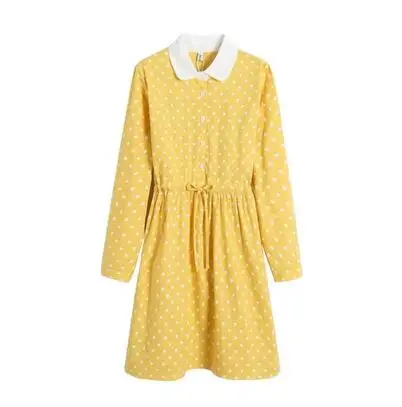 Женское милое платье в горошек Mori желто розовое элегантное с длинными рукавами