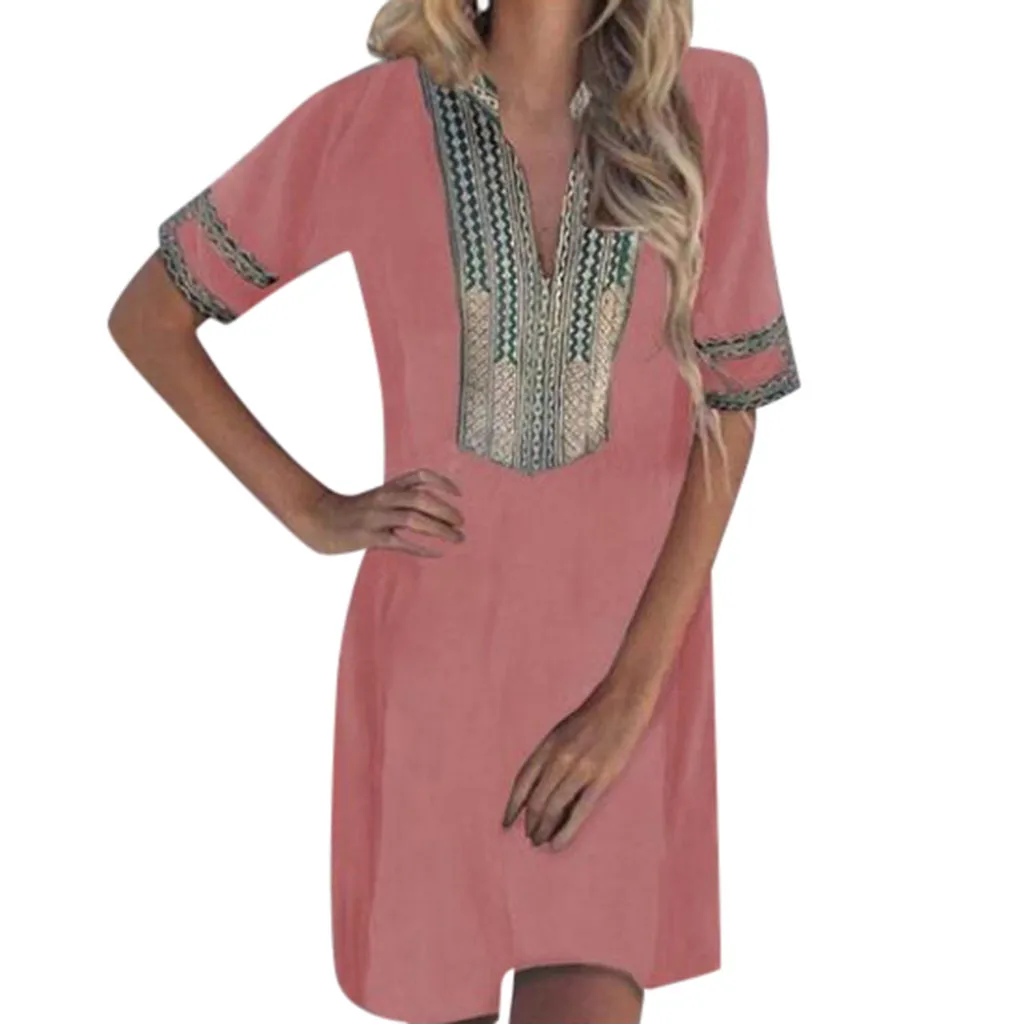 Женские С v образным вырезом с коротким рукавом народные на заказ печатные мини