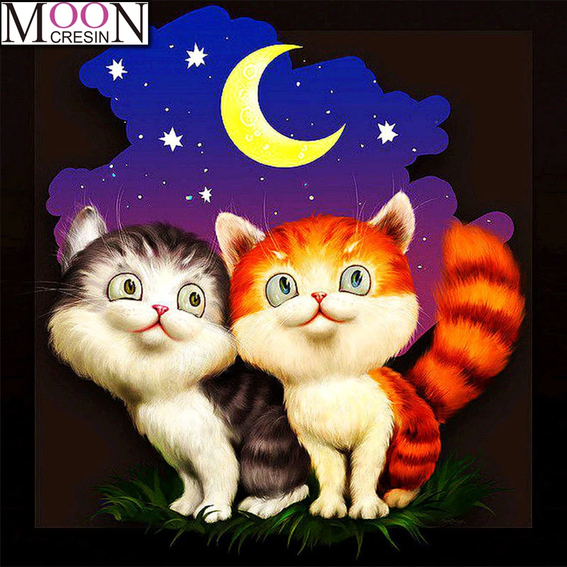 

MOONCRESIN DIY Diamond Painting Cross Stitch Cartoon Cats Moon Diamond Mosaic Full Square Drill Diamond Embroider Decoration Kit