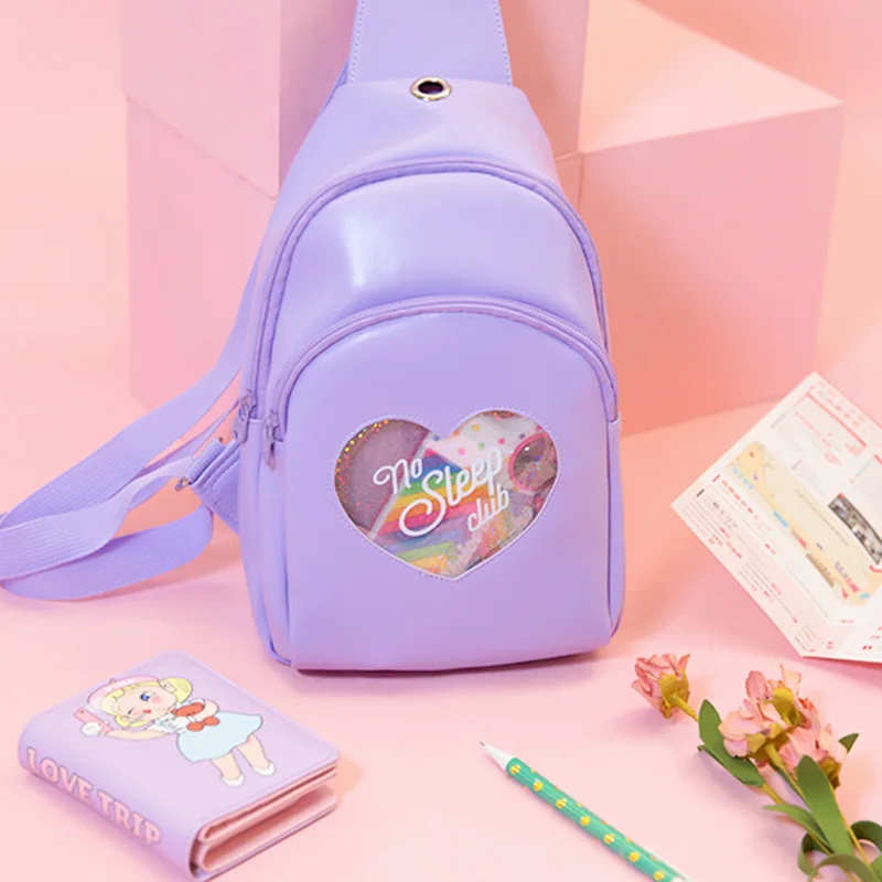 Kawaii поясная сумка для девочек женская наплечная PU Голограмма мини рюкзак