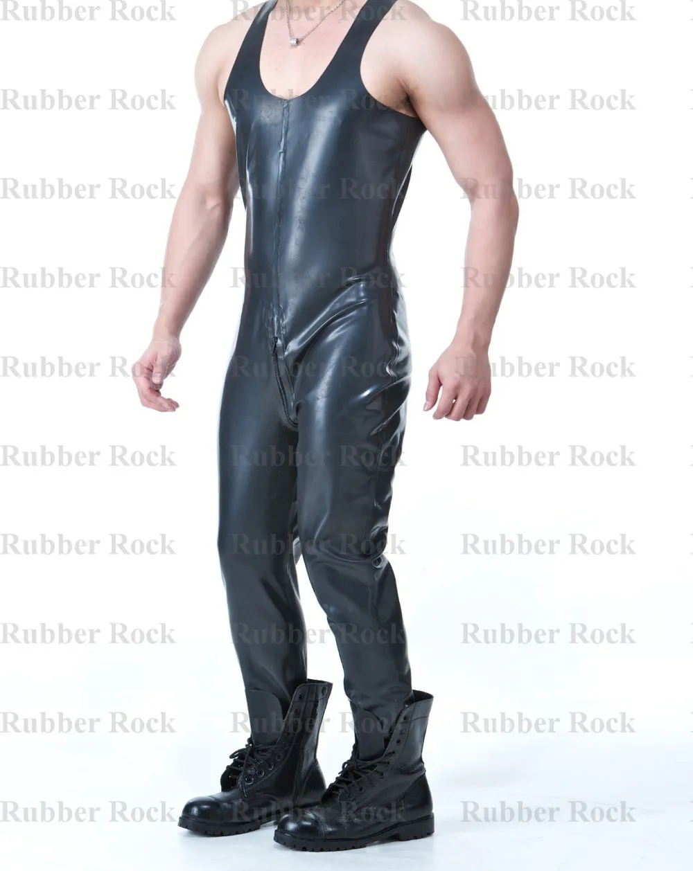 Натуральный латексный комбинезон с молнией сзади без рукавов резиновый