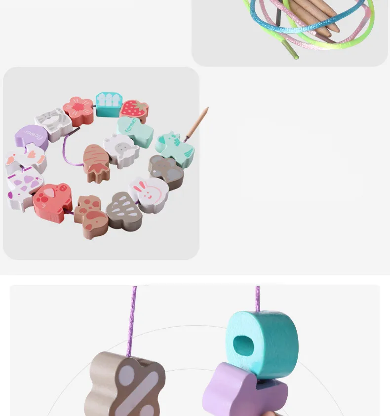 Новые детские игрушки DIY, Мультяшные фрукты, животные, цифровые буквы, нанизывание резьбы, деревянные бусины, игрушки Monterssori, Обучающие для детей